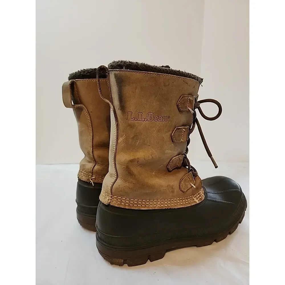 Ll Bean Mens Duck Boots Winter Insulated Size 7 Brown Leather Rubber Wool